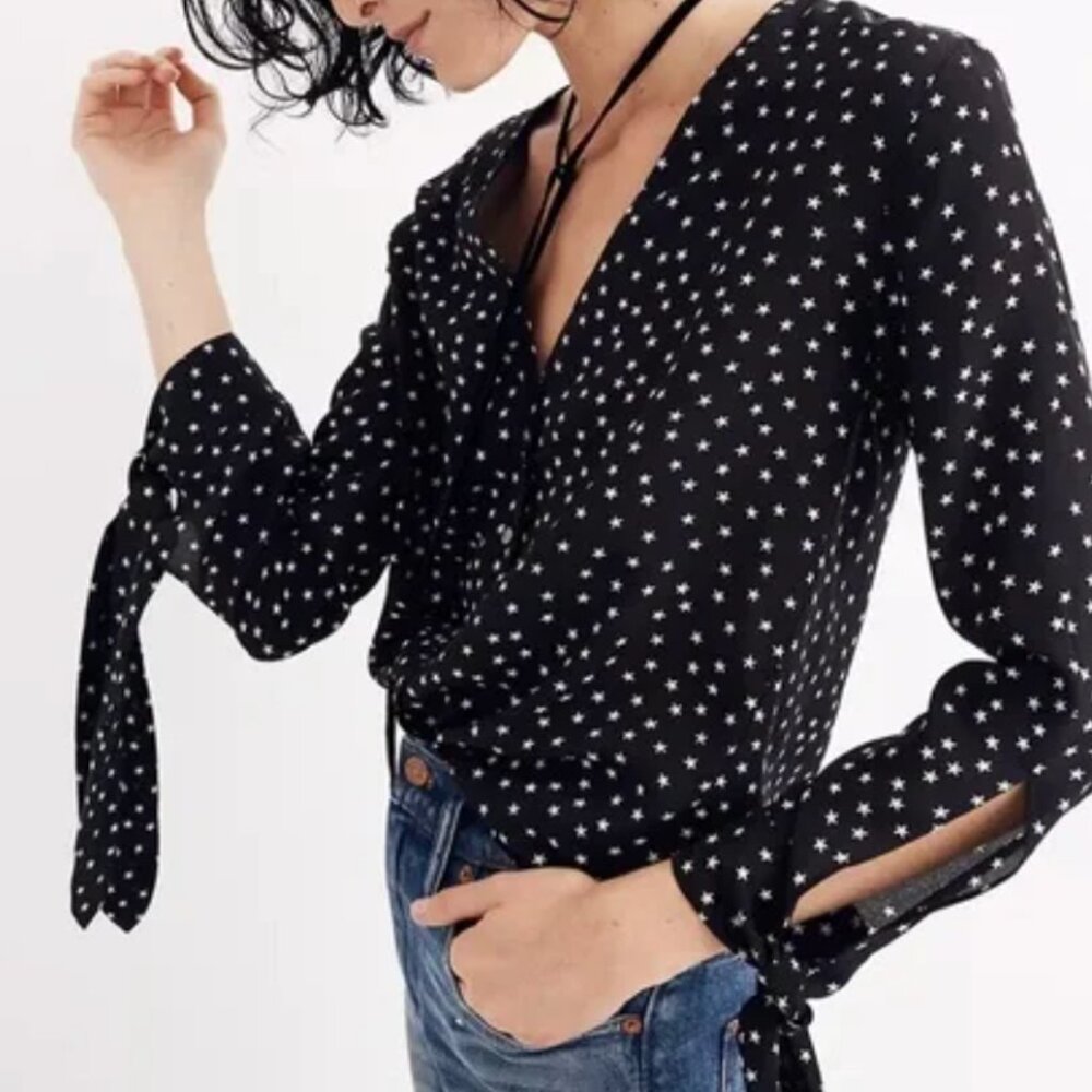 Madewell Silk Star Scatter Tie Sleeve Blouse